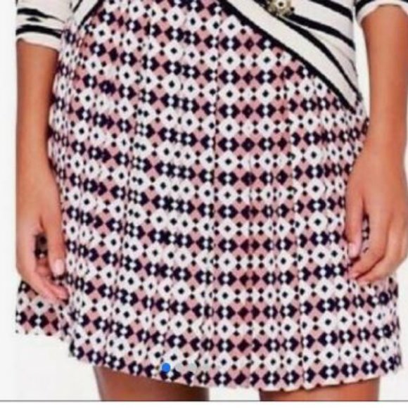 NWT J. Crew Silk Diamond Print Pleated Skirt Crepe De Chine Pink Blue sz 2 - Picture 5 of 9
